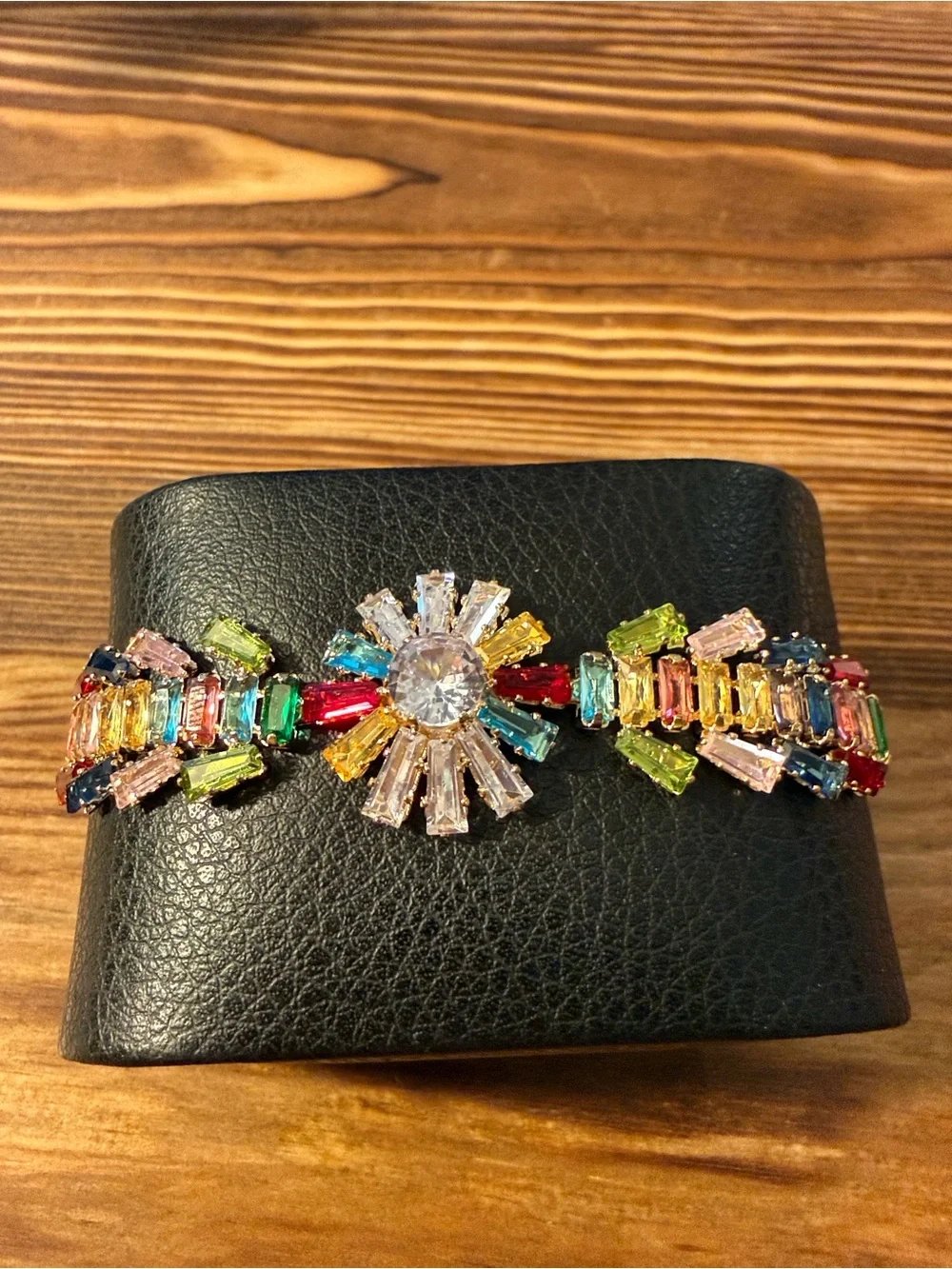 Gold Plated Multicolor Crystal Flower Bracelet - Statement Women Jewelry